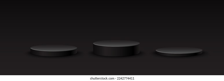 Set of 3d realistic vector round stage on dark background. 