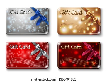 Set of 3d realistic vector template with colorful ribbons and bow for your gift card.