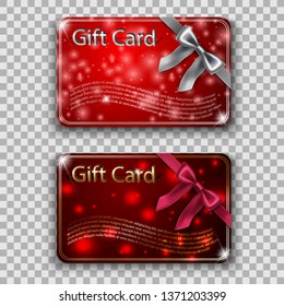 Set of 3d realistic vector template with colorful ribbons and bow for your gift card.