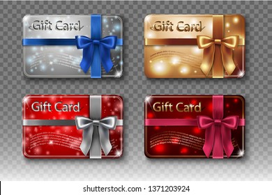 Set of 3d realistic vector template with colorful ribbons and bow for your gift card.