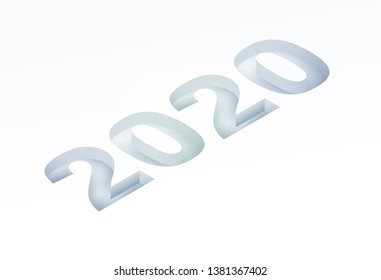 Set of 3d realistic vector white number 2020 in isometric view. Happy new year design concept. Minimalistic trendy illustration for branding banner, cover, poster, card.
