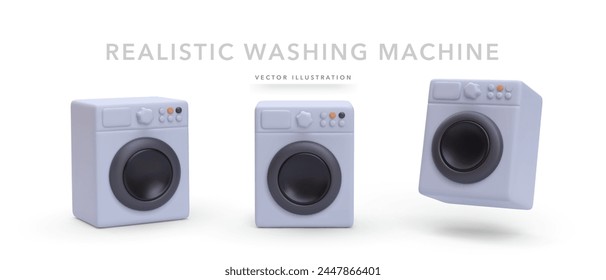 Set of 3d realistic washing machine isolated on white background. Vector illustration