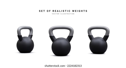 Set of 3d realistic weights kettlebell isolated on white background. Vector illustration