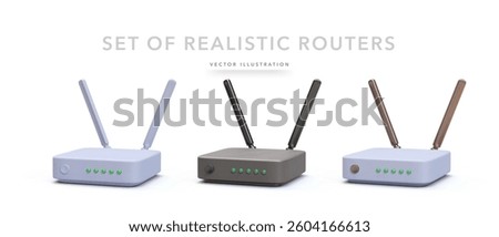 Set of 3d realistic wifi routers with shadow isolated on white. Vector illustration