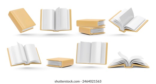 Set of 3d realistic yellow books isolated on white background. Vector illustration