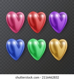 Conjunto de 3d Corazón Rojo. Símbolo de amor aislado en el fondo oscuro. Formato de vector