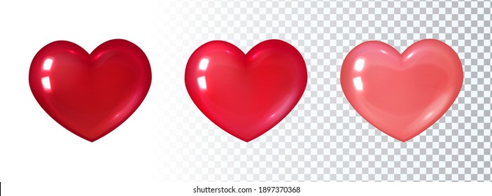 Conjunto de corazones rojos 3d. Ilustración vectorial aislada.