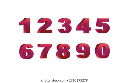 Set of 3D red numbers. isolated on white background, 3d illustration.