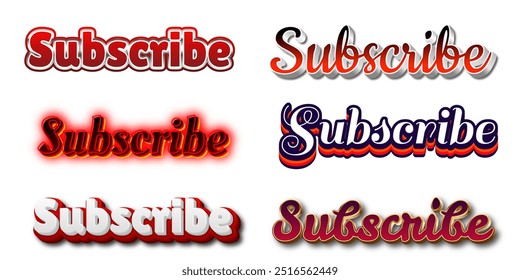 Conjunto de estilos de texto de inscrição em vermelho 3D em diferentes designs de fonte para anúncio