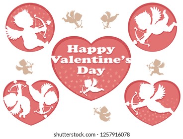 Set of 3D relief cupid icons, vector illustrations.