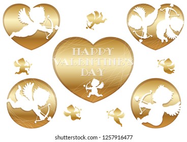 Set of 3D relief cupid icons, vector illustrations.