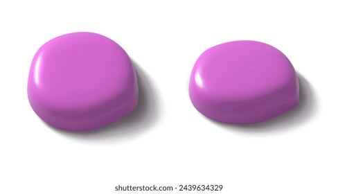 Set 3d render abstract liguid shape. Purple, lilac paint splash with shadow on a white background. Realistic isolated vector illustration for card, party, design, flyer, web, advertising
