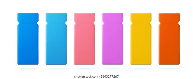 set 3d render coupons isolated on white background. Purchase concept with promotional offer and bonus, voucher. Discount on the blank 3D ticket by coupon. Vector illustration