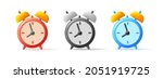 Set of 3d render icons of clock, stylized modern graphic of vintage clock