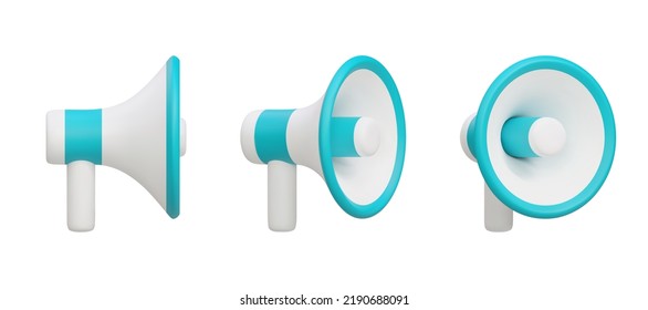 Set of 3d render realistic megaphone isolated on white background. Vector illustration