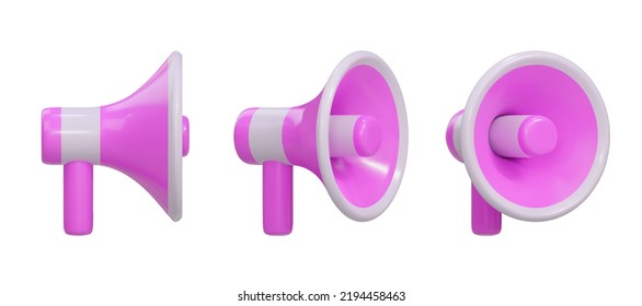 Set of 3d render realistic megaphone isolated on white background. Vector illustration