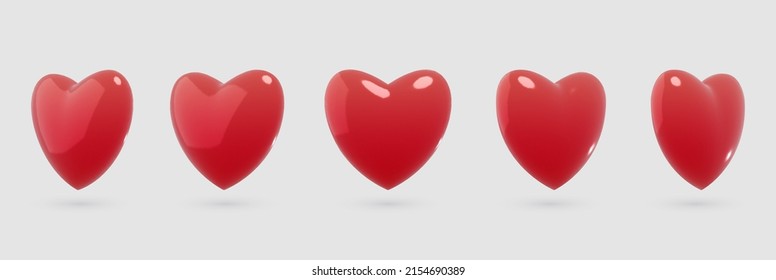 Set of 3d render realistic vector hearts
