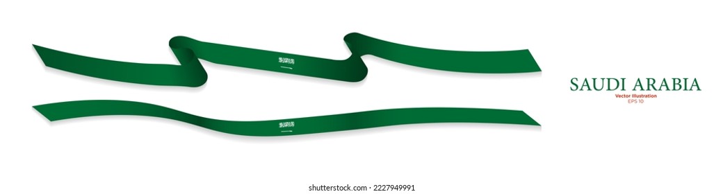 Set of 3d Rendered Flags of Saudi Arabia on white background. SAU Ribbon Flags. Vector Illustration. EPS 10.