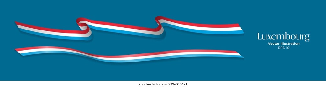 Set of 3D Rendered Luxembourg Flag Ribbons. Vector Illustration. EPS 10.