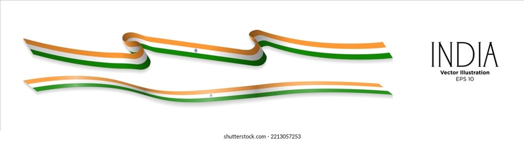 Set of 3d rendered satin ribbons of Indian Flag, shiny long waving flag of India. Graphic Resource. Editable Vector Illustration. Perfect for designs, posters, banners.
