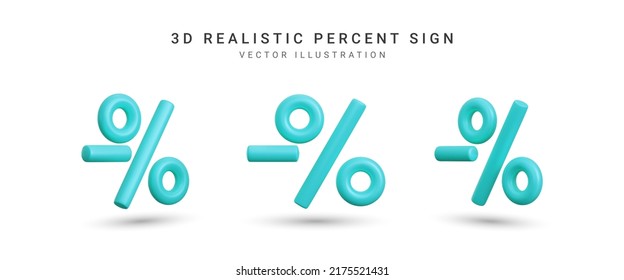 Set of 3D rendering percent sign element. Collection realistic vector percentage  icon. Percentage, discount, sale, promotion concept. Vector illustration