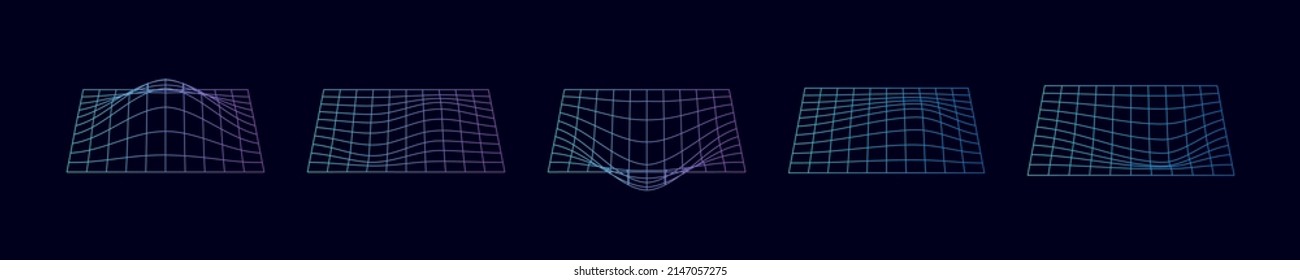 Set von 3D-retrofuturistischen Flugzeugen. Abstrakte Retro-Wireframe-Formen. Formen für Retro-futuristisches Design. Vektorgrafik.