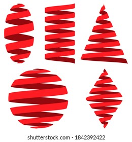 Establecer tira de cinta 3D, centrada en la esfera de formas geométricas, cilindro y cono, logotipo vectorial o decoración de vacaciones en año nuevo o aplicación móvil, color de edición fácil