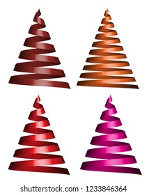 Set 3D Ribbon Strip, Curl Centered on the Geometric Shapes Cone, Vector Logo or Holiday Decoration