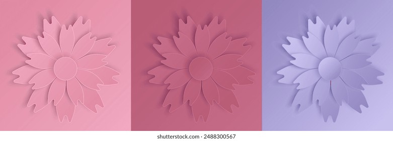 Set of 3D rose and lavender papercut flowers design. Floral cutout abstrac collection for summer, spring festival design, valentine day, presentation, banner, cover and web, flyer.