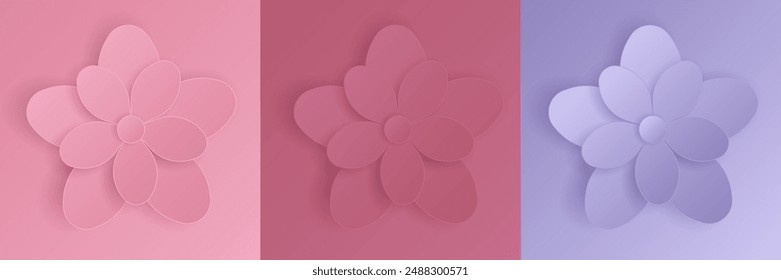 Conjunto de diseño de flores de rosa y lavanda 3D. Colección abstracta del recorte floral para el verano, diseño del festival de la primavera, día de San Valentín, presentación, Anuncio, cubierta y Web, volante.