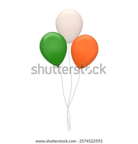 Set of 3D round balloons in colors of Irish flag. Green, white, orange. 3D vector illustration Isolated on white. Design elements for St. Patrick's Day, Ireland Independence Day