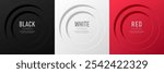 Set of 3d round circle window in red, black and silver white abstract background with copy space. Simple and minimalist circle template banner design. Modern futuristic concept. Vector illustration.