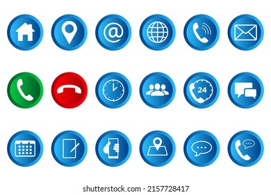 Set of 3D round communication icons. Contact us Web icon set for web and mobile. Vector illustration