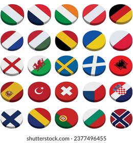 Set of 3d round flags. World country icon flag