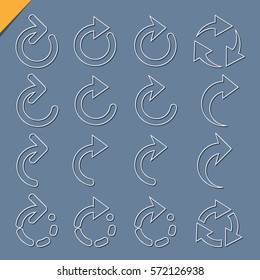 Set of 3d rounded arrow white icons. Modern pictogram cutting contemporary style. Vector elements for design interface