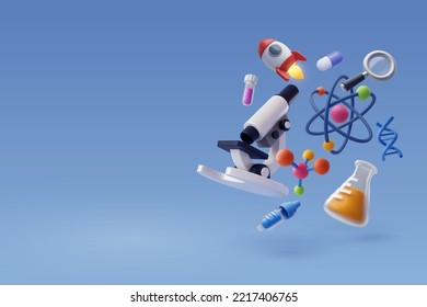 Set of 3d Science icon, Science and technology of astronomy, physics, chemistry, biology, concept.  - Shutterstock ID 2217406765