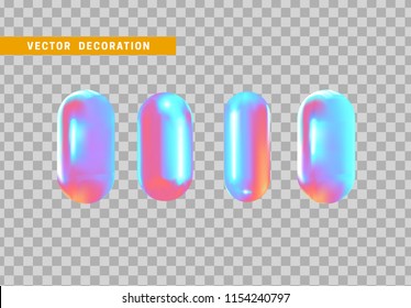 Set 3d shape isolated capsule on transparent background.