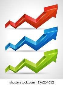 Set 3d shiny arrows move up business vector design elements
