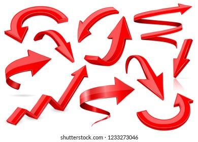 Set of 3d shiny arrows. Vector illustration isolated on white background