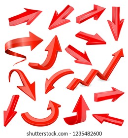 Set of 3d shiny arrows. Vector illustration isolated on white background