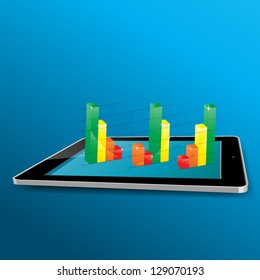 Set of 3D shiny graph on a tablet computer- vector illustration