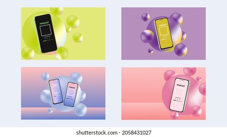 set 3d smartphone with ball gradient background