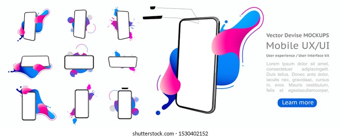 Set 3d smartphone mockup with a white background. Template for infographics or presentation UI design interface.  Vector illustrator