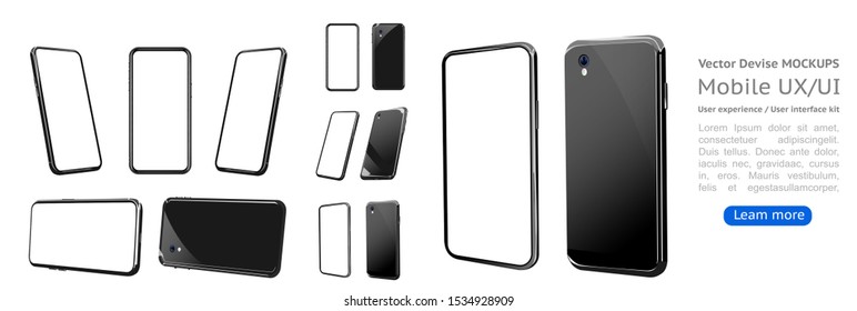 Configure el modelo 3d para smartphones con fondo blanco. Plantilla para infografías o interfaz de diseño de interfaz de usuario de presentación.  Ilustrador de vectores
