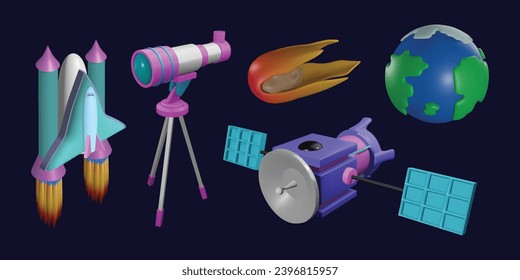 Set von 3D-Weltraumsymbolen, um Ihre Design-Anforderungen zu erfüllen.