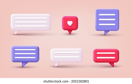 Set of 3d speak bubble. Chatting box, message box. 3D Web Vector Illustrations. - Shutterstock ID 2052182801