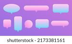 Set of 3D speak bubble text, chatting box, message box realistic vector neon holographic illustration design. Balloon 3D style of thinking sign symbol. On the purple background.