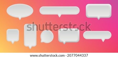 Set of 3D speak bubble text, chatting box, message box realistic vector illustration design. Balloon 3D style of thinking sign symbol. On the colorfull background.
