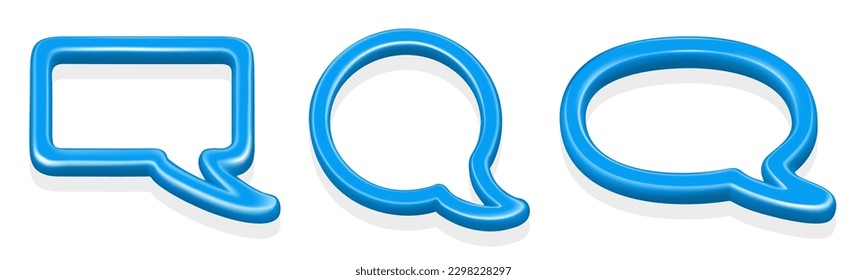 Set of 3d speech bubble of different shapes Frames. Square, circle and oval Social media icons. Balloon message chat, dialog, talk. Chatting box, speak bubble text, talking cloud. Vector illustration