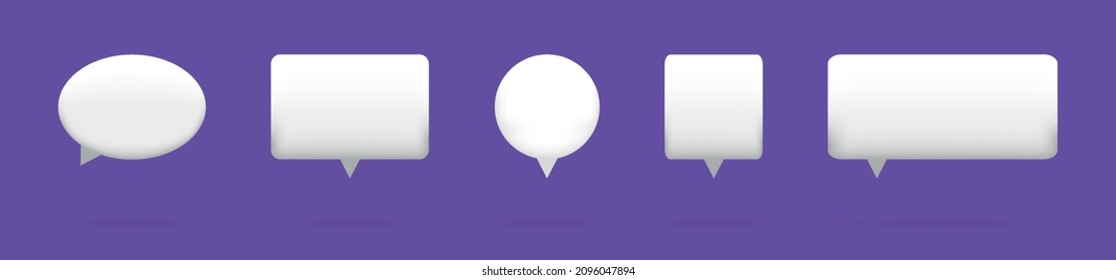 Set of 3D speech bubble icons, isolated on purple background. 3D Chat icon set.
